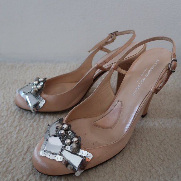 ALESSANDRO DELL'ACQUA SATIN HEEL BEIGE/PEACH/PINK WITH BLOCK HEEL - Picture 4 of 16